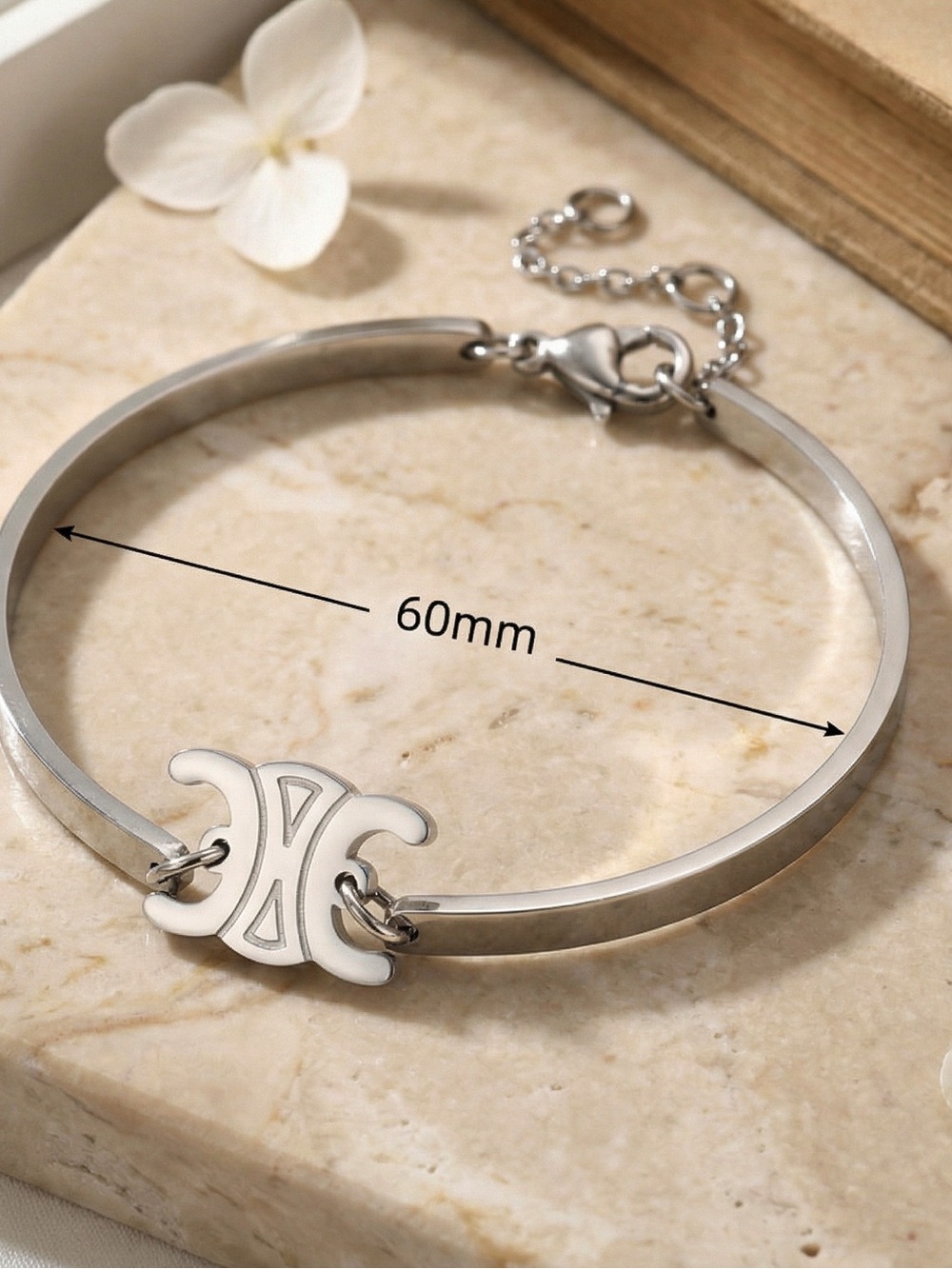 Silver Plated Designer Triomphe Articulated Bangle Bracelet